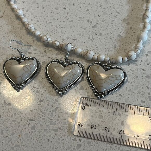 Boho Heart Beaded Necklace & Matching Heart Shaped Earrings, Fashion Jewelry Set - Picture 6 of 13